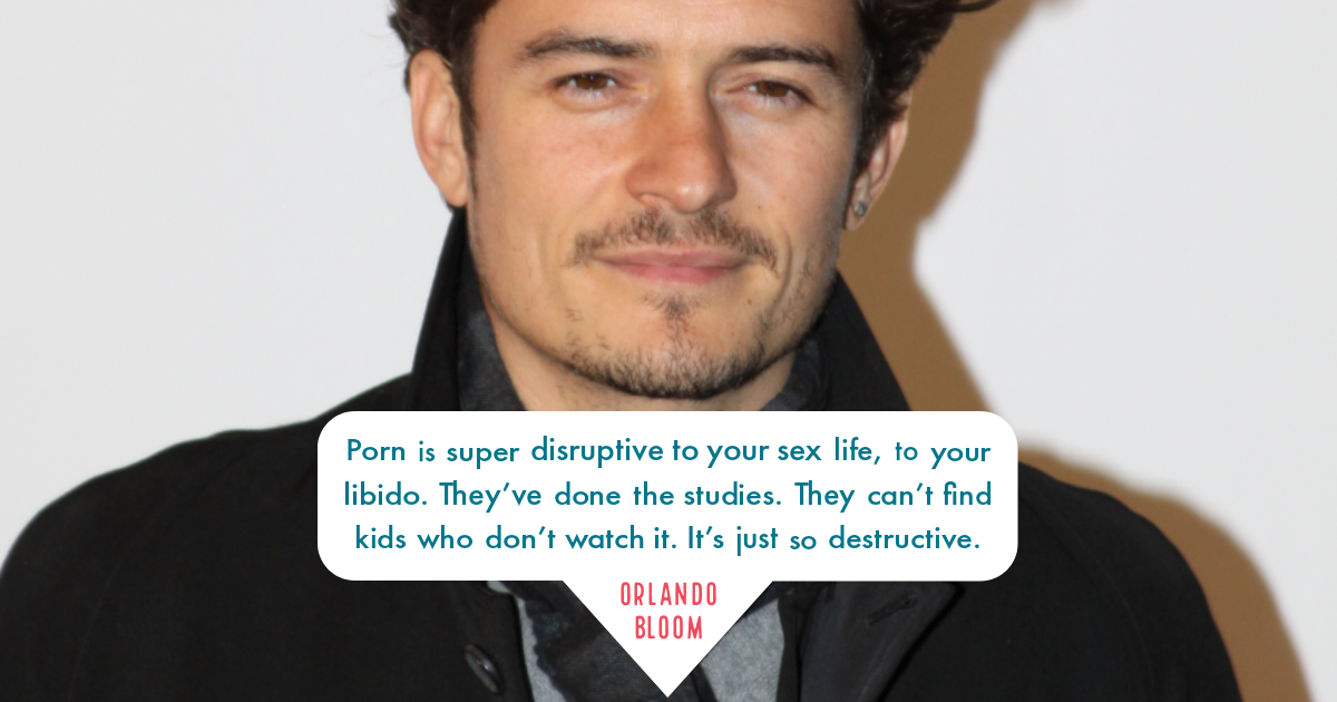 Photo of Orlando Bloom with his quote about pornography: “Porn is super-disruptive to your sex life