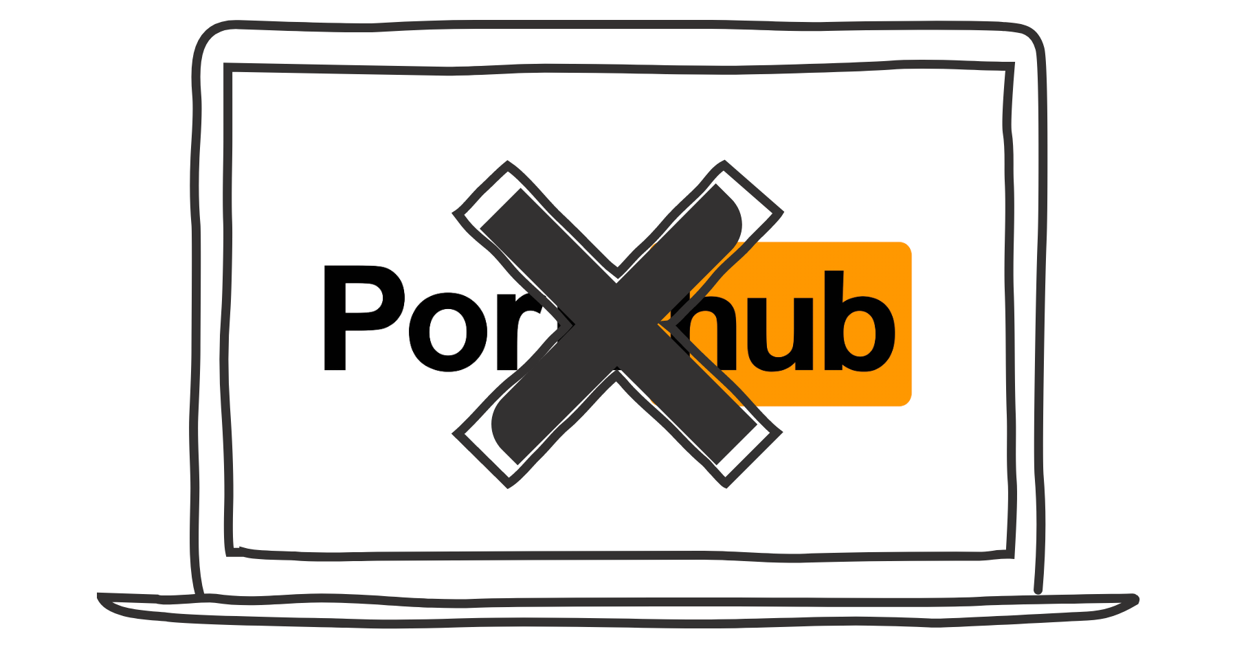 Image of Pornhub logo crossed out on laptop screen representing the failure of pornography regulation