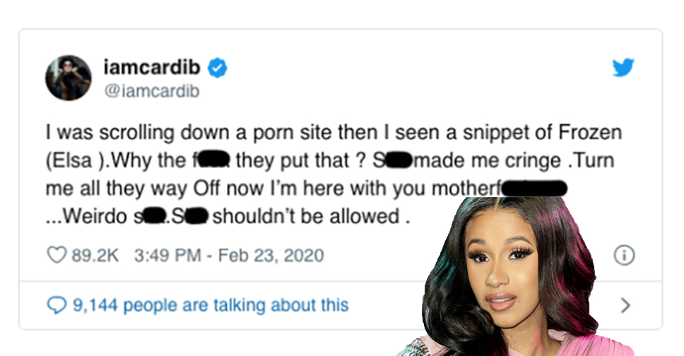 February 2020 tweet about pornography from Cardi BScreenshot of tweet from Cardi B about pornography from February 23