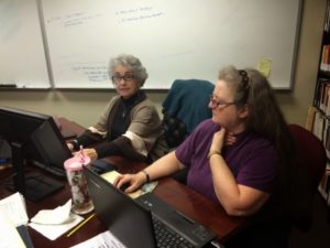 Mary and Judith working at the office, Liberty University, Lynchburg, VA.