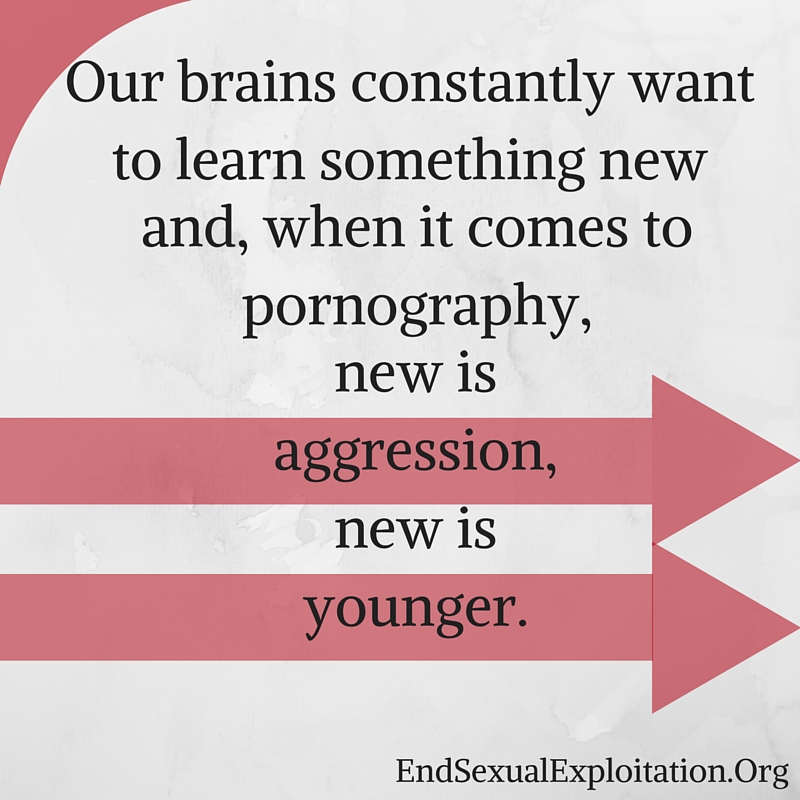Our brains constantly want to learn something new and when it comes to pornography, “new is aggression, new is younger.”
