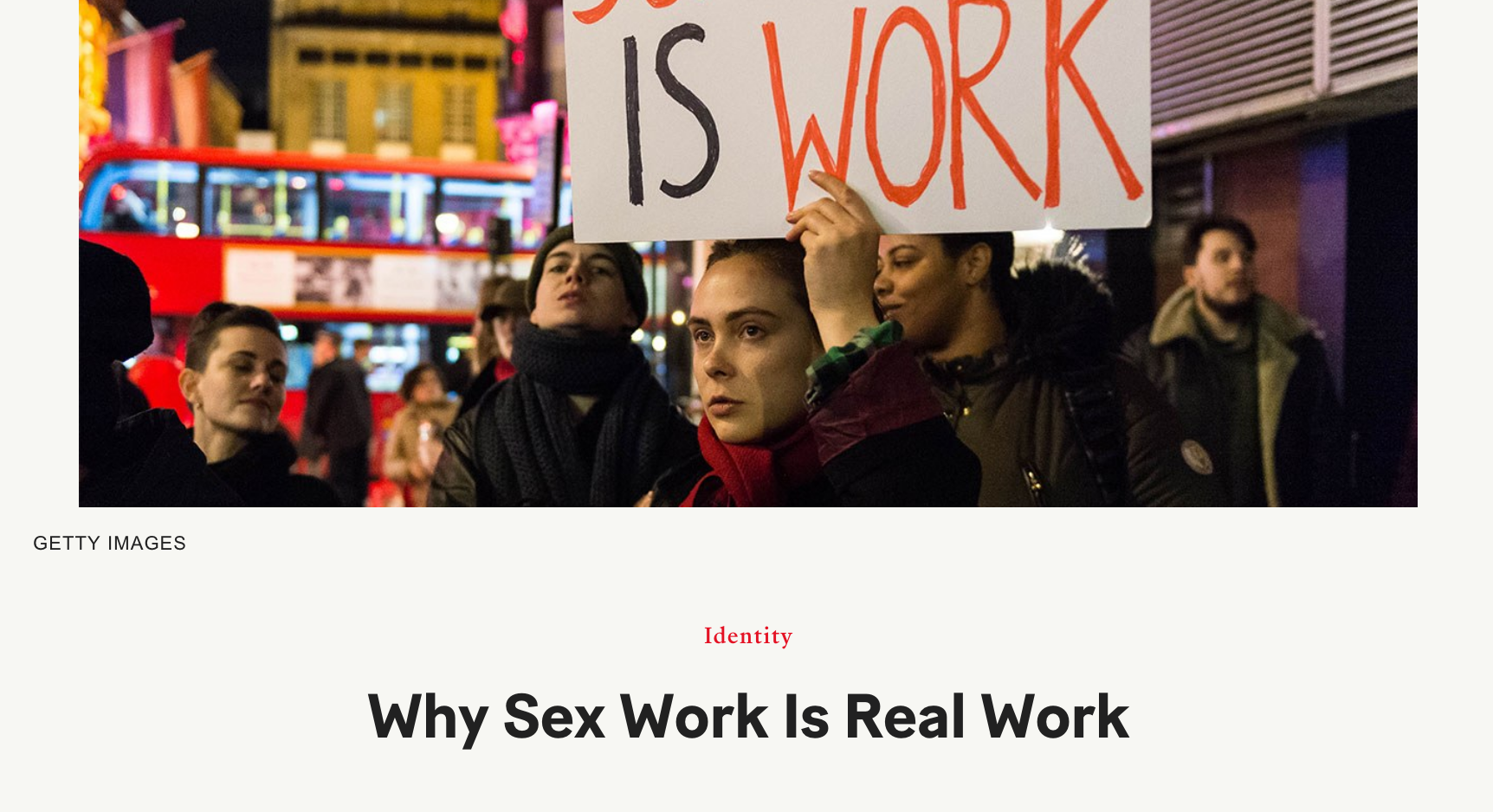 Screenshot of headline portion of Teen Vogue's "Why Sex Work is Real Work" article