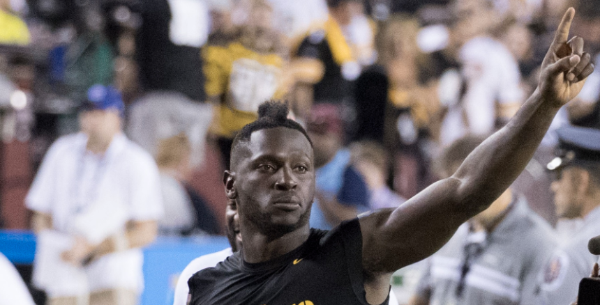 Antonio Brown gesturing after a football game. Attribution: Keith Allison [CC BY-SA 2.0 (https://creativecommons.org/licenses/by-sa/2.0)]. https://commons.wikimedia.org/wiki/File:Antonio_Brown_vs_Redskins_2016.jpgPublic image posted to Antonio Brown's public Instagram account