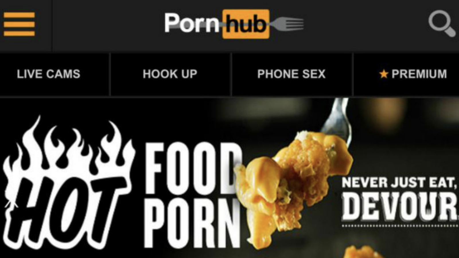 Screenshot of Kraft Heinz's ad for "DEVOUR" that was placed on Pornhub's website