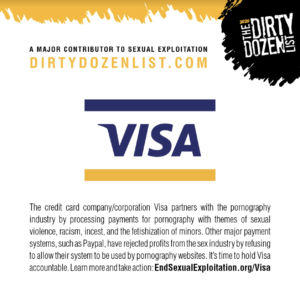 Dirty Dozen List graphic for Visa (National Center on Sexual Exploitation)