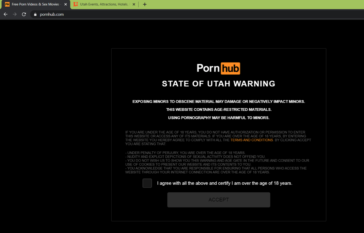 Example of required warning label for online porn in Utah